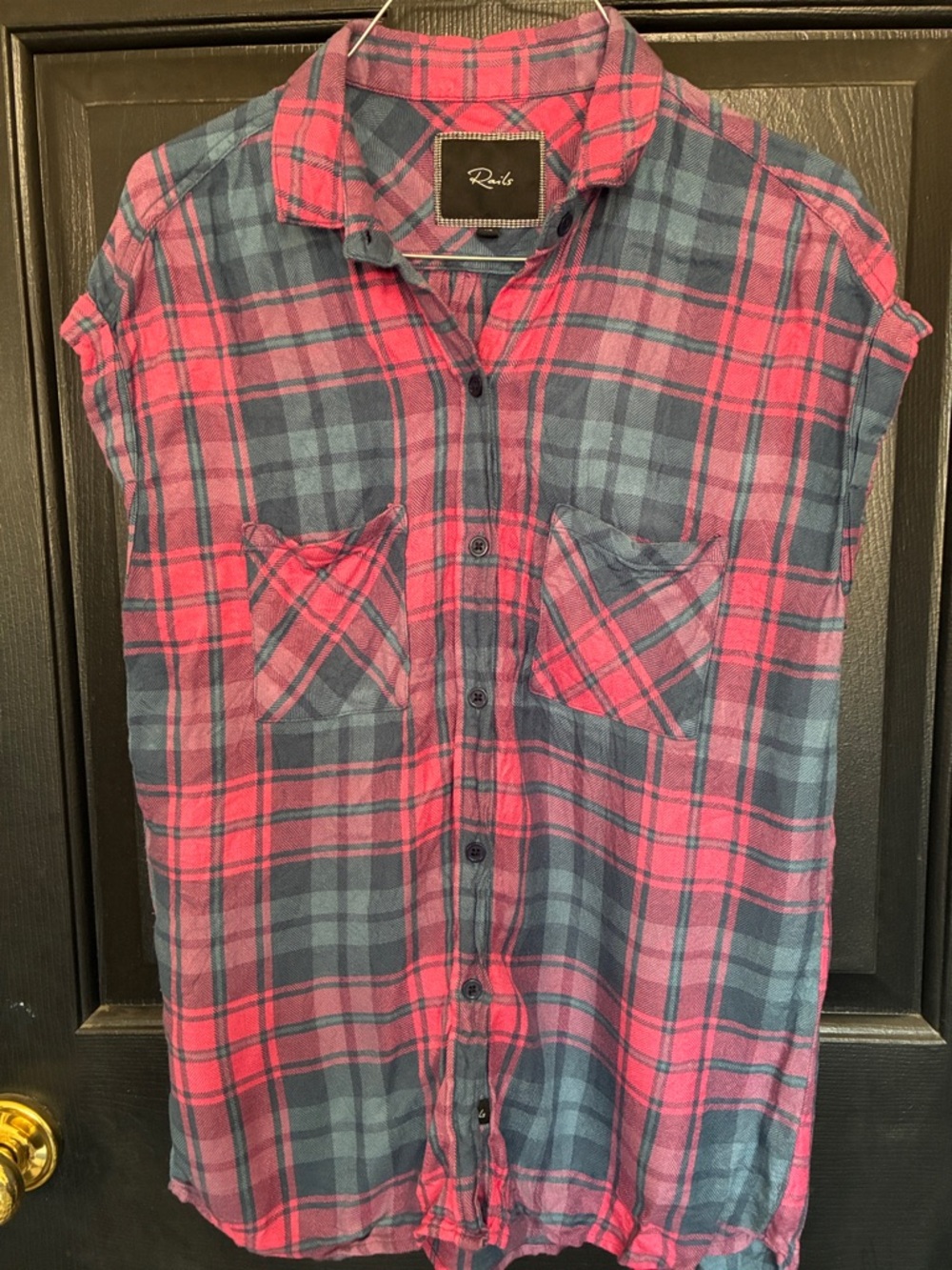 Rails Pink and Blue Plaid Sleeveless Button-Down XS